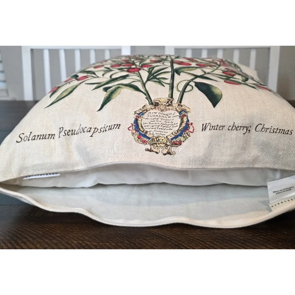 Pottery Barn Winter Cherry Christmas Pillow Insert & Cover Holiday Linen 20 x 20